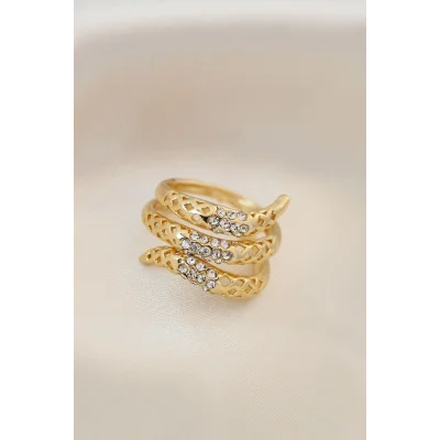 BUĞZ Ayarlamalı Altın Renk Metal Zirkon Taşlı Yüzük