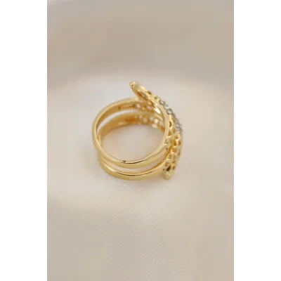 BUĞZ Ayarlamalı Altın Renk Metal Zirkon Taşlı Yüzük - Lisinya