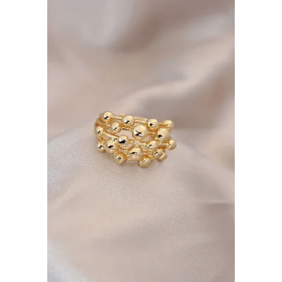BUĞZ Ayarlamalı Gold Renk Metal Bombeli Boluncuk Model Yüzük