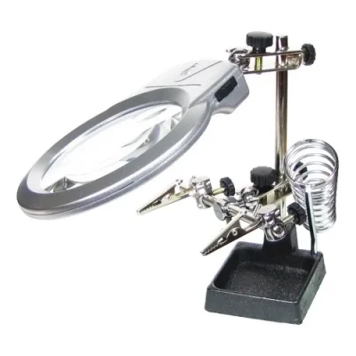 BUĞZ Ayarlanabilir Başlıklı Elektronikçi Yardım Lehim Standı Ile Ledli Büyüteç