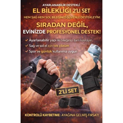 BUĞZ Ayarlanabilir Destekli El Bilekliği 2’li Set – Kadın & Erkek Sağ–Sol Uyumlu Spor ve Günlük Kullanım