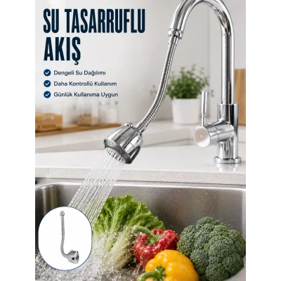 BUĞZ Ayarlanabilir Musluk Başlığı Esnek Spiral Hortumlu Lavabo Uzatma Aparatı