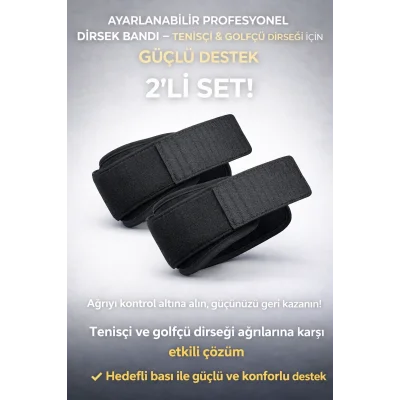 BUĞZ Ayarlanabilir Profesyonel Dirsek Bandı 2’li Set – Tenisçi & Golfçü Dirseği İçin Güçlü Destek