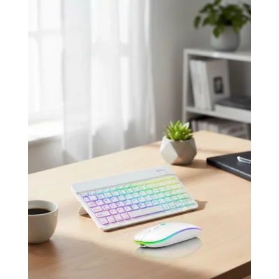 BUĞZ Aydınlatmalı Kablosuz Klavye Mouse Seti Bluetooth Bağlantılı Çoklu Cihaz Uyumlu
