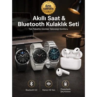 BUĞZ Aynalı Bluetooth Kulaklık Yeni Nesil Akıllı Saat Titreşimli Nabız Ölçer Spor Modları