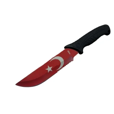 BUĞZ Ayyıldız Mf032 Rd Kırmızı Av Bıçağı 31cm - Testere Detaylı Bıçak, Kılıflı, Plastik Sap
