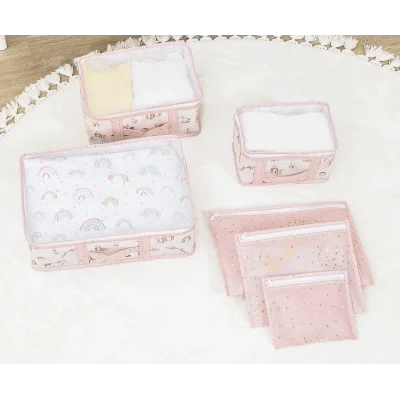  Baby 6lı Desenli Fileli Bavul Valiz İçi Düzenleyici Çok Amaçlı Organizer (pembe)