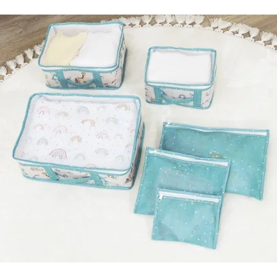  Baby 6lı Desenli Fileli Bavul Valiz İçi Düzenleyici Çok Amaçlı Organizer (yeşil)