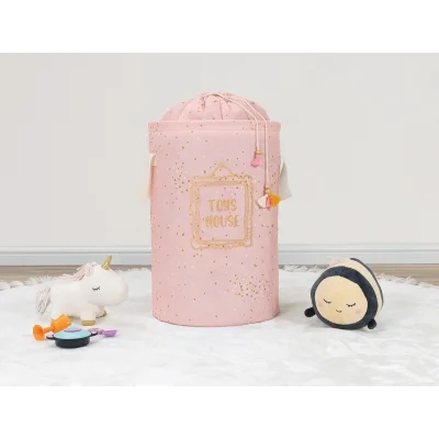  Baby Kullanımı Kolay Desenli Taşınabilir Torbalı Yuvarlak Sepet(pembe) Çamaşır Sepeti 04270