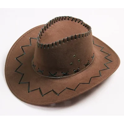 BUĞZ Bağcıklı Çocuk Boy Nubuk Süet Kovboy Şapkası Koyu Kahve Renk