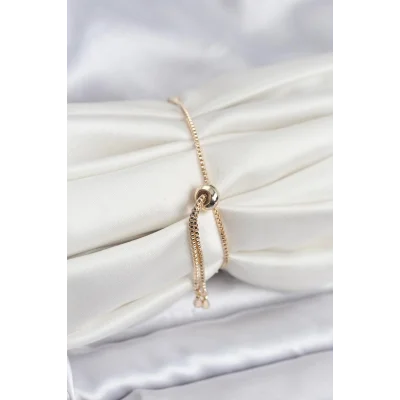 BUĞZ Baget Zirkon Taşlı Çiçek Model Gold Renk Asansörlü Kadın Bileklik - BUĞZ