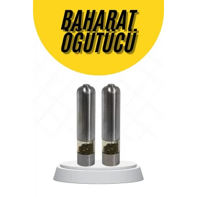  Baharat Öğütücü Paslanmaz Ayarlanabilir Otomatik Pilli Işıklı Tuz & Karabiber