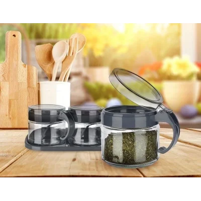 BUĞZ Baharat Seti 3 Adet Kaşıklı Standlı Cam Baharatlık