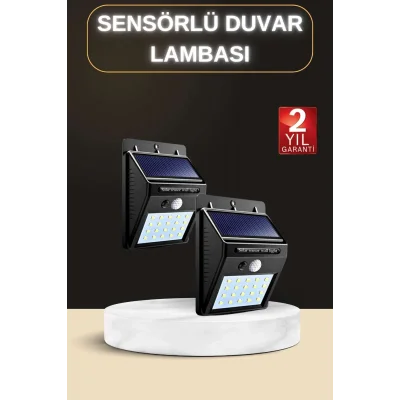 BUĞZ Bahçe Aydınlatma Sensörlü Güneş Enerjili Duvar Lambası 40 Led Işık