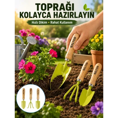 BUĞZ Bahçe El Aletleri Seti Toprak Düzenleme ve Dikim Aparatı