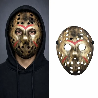 BUĞZ Bakır Renk Kırmızı Çizgili Tam Yüz Hokey Jason Maskesi Hannibal Maskesi