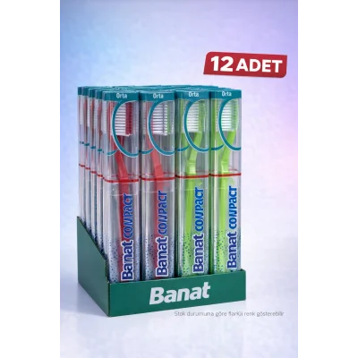 BUĞZ Banat Compact Kutulu Diş Fırçası 12 Adet Orta Sert Standlı Ekonomik Paket