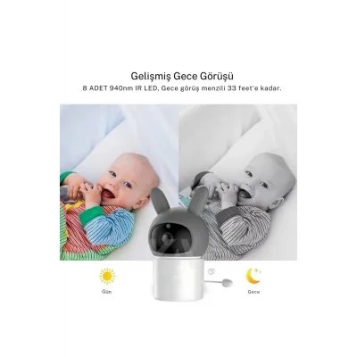 BUĞZ Bebek Kamerası Kumandalı Monitörlü Karşılıklı Konuşma Özellikli , Hatırlatıcılı Ip Bebek Kamerası - Lisinya