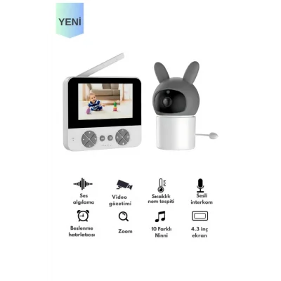 BUĞZ Bebek Kamerası Kumandalı Monitörlü Karşılıklı Konuşma Özellikli , Hatırlatıcılı Ip Bebek Kamerası