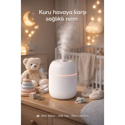 BUĞZ Bebek ve Çocuk Odası İçin Sessiz Ultrasonik Hava Nemlendirici Gece Lambalı Buhar Makinesi