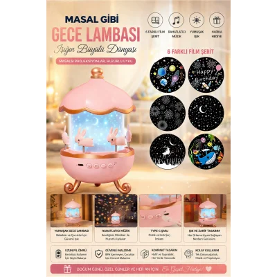 BUĞZ Bej renkli, masa üstü kullanıma uygun, şarj edilebilir ve projektör özellikli gece lambası.