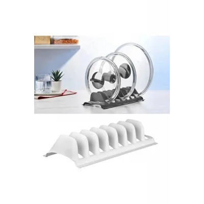 BUĞZ Beyaz - 8 Bölmeli Tencere Kapak Rafı - Simple Tabaklık - Kapak Organizeri