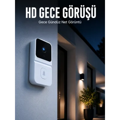 BUĞZ Beyaz Akıllı Güvenlik Kapı Zili | Telefon Kontrollü Wi-Fi Görüntülü Kapı Zili