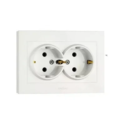  Beyaz İkili Topraklı Priz Çerçeveli Mina - Priz ve Anahtar İçin Uyumlu Çerçeve