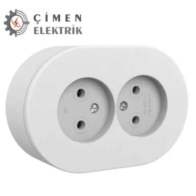  Beyaz İkili Topraklı Priz Sıva Üstü