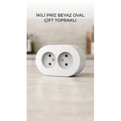 BUĞZ Beyaz İkili Topraklı Sıva Üstü Duvar Prizi - Dekoratif Elektrik Çözümü