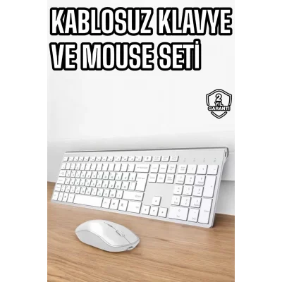  Beyaz Kablosuz Klavye Fare Seti Kablosuz Fare USB Alıcı PC Uyumlu