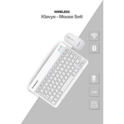 BUĞZ Beyaz Kablosuz Klavye Ve Mouse Seti
