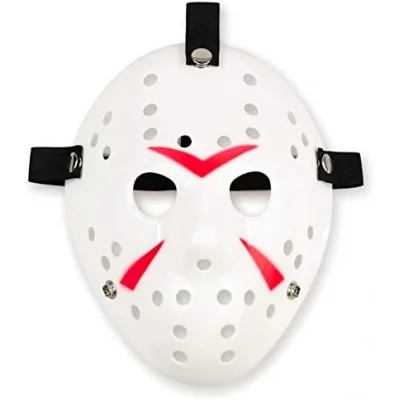 BUĞZ Beyaz Kırmızı Çizgili Tam Yüz Hokey Maskesi