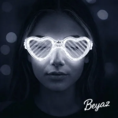 BUĞZ Beyaz Led Işıklı Kalp Gözlük – 3 Modlu Parti  Glow Gözlüğü