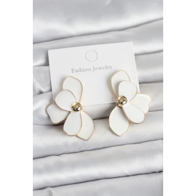 BUĞZ Beyaz Mineli Lotus Model Pirinç Kadın Küpe