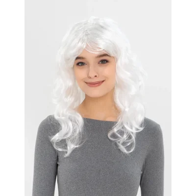 BUĞZ Beyaz Renk Kahküllü Dalgalı Uzun Parti Peruğu