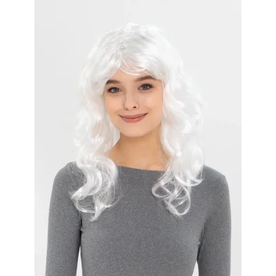  Beyaz Renk Kahküllü Dalgalı Uzun Parti Peruğu