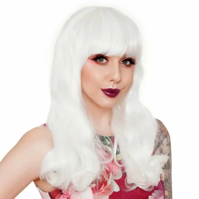 BUĞZ Beyaz Renk Kahküllü Dalgalı Uzun Parti Peruğu - BUĞZ