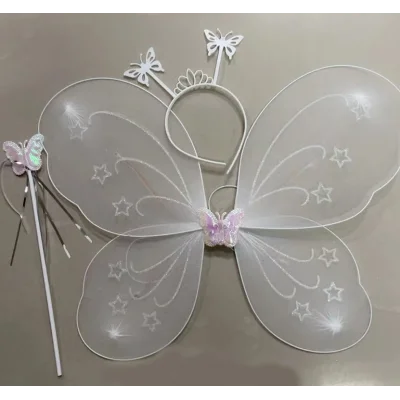 BUĞZ Beyaz Renk Kelebek Kanadı Tacı ve Sopası