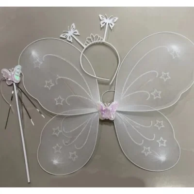  Beyaz Renk Kelebek Kanadı Tacı ve Sopası