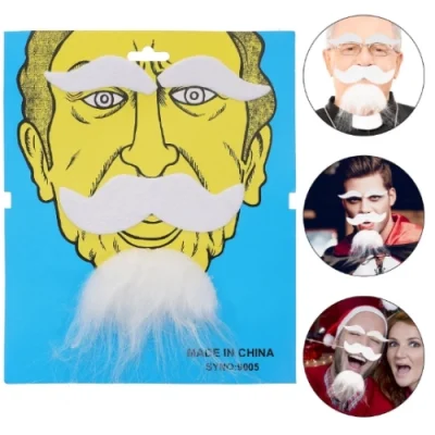  Beyaz Renk Kendinden Yapışkanlı Takma Sakal Bıyık ve Kaş Seti