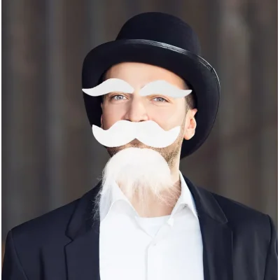 BUĞZ Beyaz Renk Kendinden Yapışkanlı Takma Sakal Bıyık ve Kaş Seti