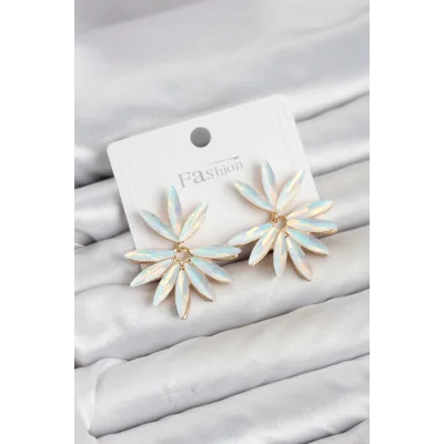 BUĞZ Beyaz Renk Kristal Taşlı Lotus Model Kadın Küpe