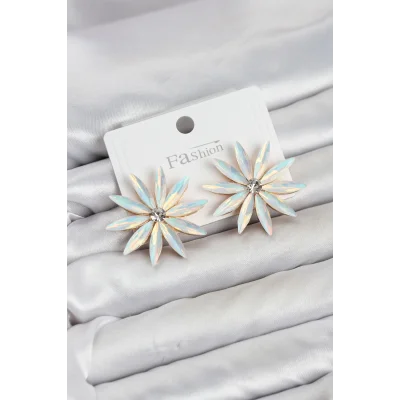 BUĞZ Beyaz Renk Kristal Taşlı Lotus Model Kadın Küpe