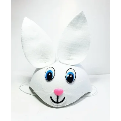 BUĞZ Beyaz Renk Kulaklı Tavşan Şapkası Hayvan Şapkası