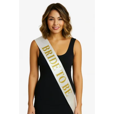 BUĞZ Beyaz Saten Üzerine Kalın Altın Bride To Be Kuşağı