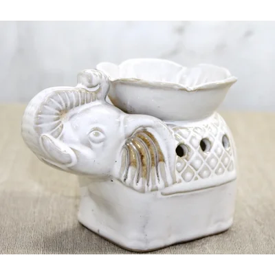 BUĞZ Beyaz Seramik Filli Buhurdanlık