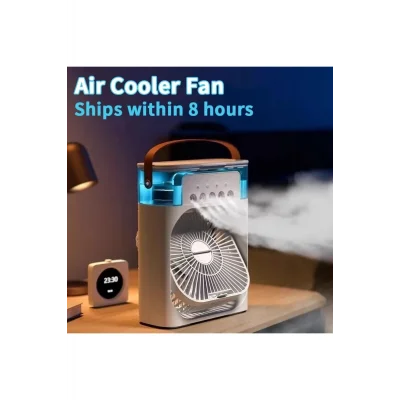 BUĞZ Beyaz taşınabilir LED gece lambalı masa üstü buz sulu buhar hava soğutucu fan vantilatör