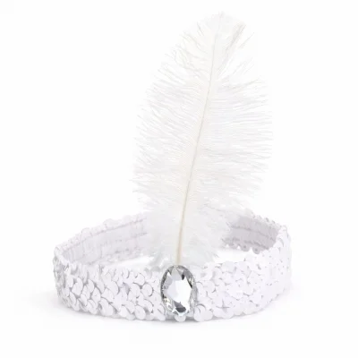 BUĞZ Beyaz Tüylü Retro Çarliston Saç Bandı - 70-80-90’lar Parti Tacı - BUĞZ