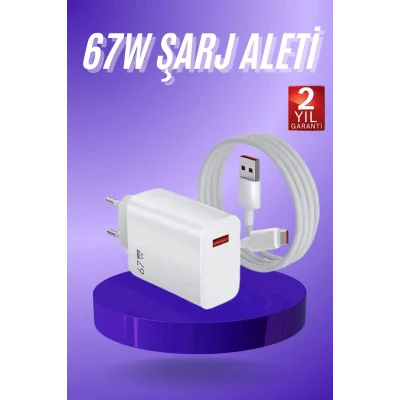  Beyaz Ultra Plus Hızlı Şarj Seti Şarj Adaptörü ve Kablosu 67W
